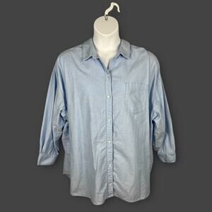 Old Navy The Boyfriend Shirt Button Up Blouse 2XL Blue Long Sleeve Oxford XXL